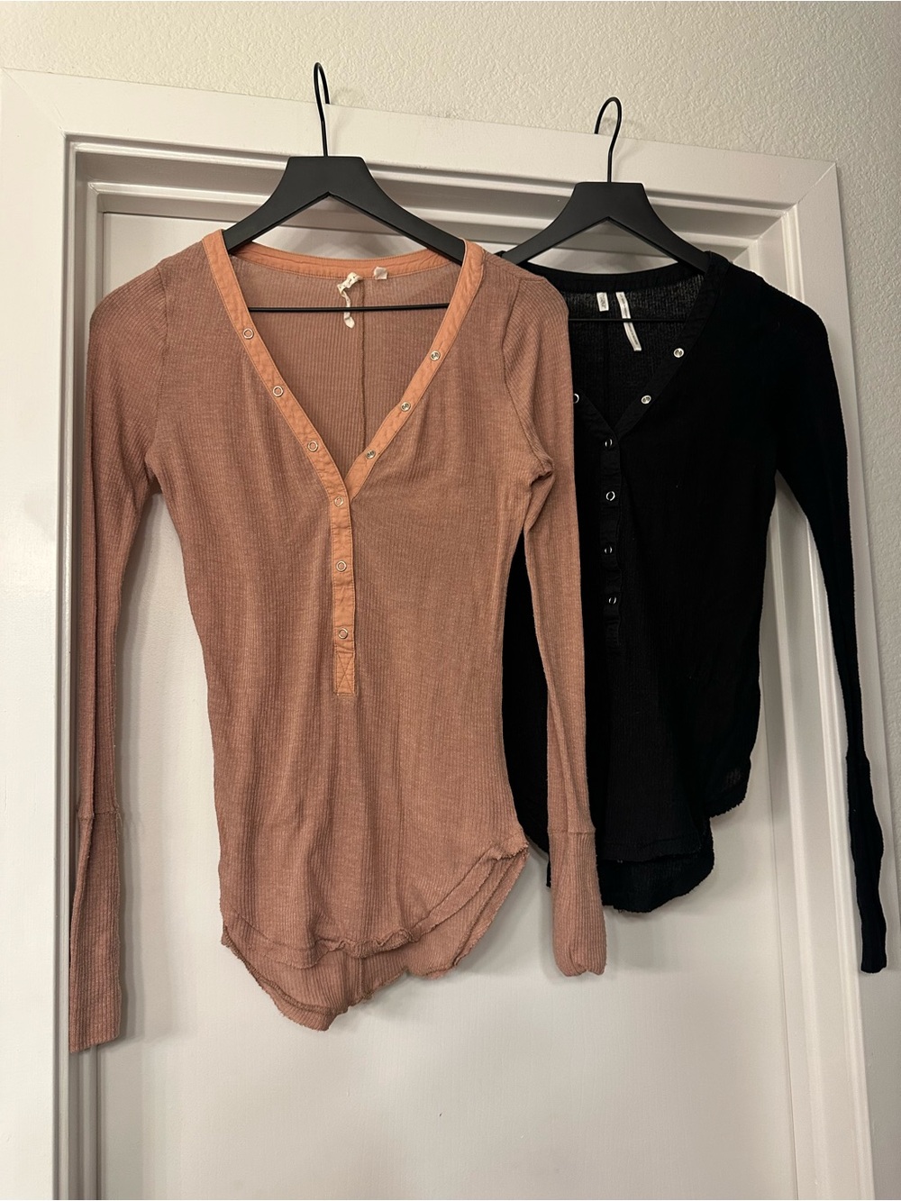 Urban Outfitters Ribbed Henley Long Sleeve Top Bundle Deal- Brown & Black